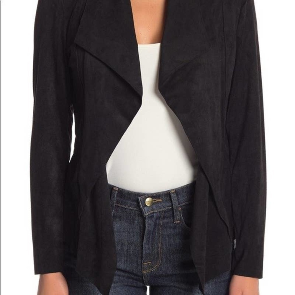 Catherine Malandrino Black Faux Suede Open Cascade Waterfall Jacket Petite Small - Picture 2 of 13